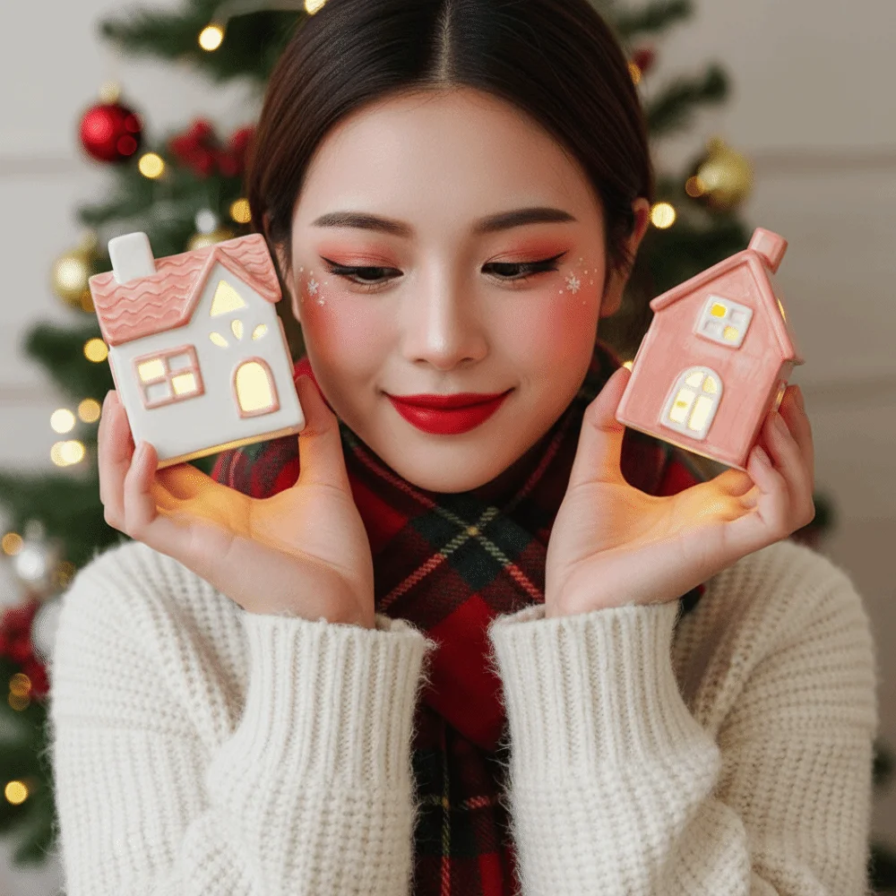 Colorful Ceramic House Nightlight Creative Button Cells Battery-operated Light Up Miniature House Warm-glow Durable