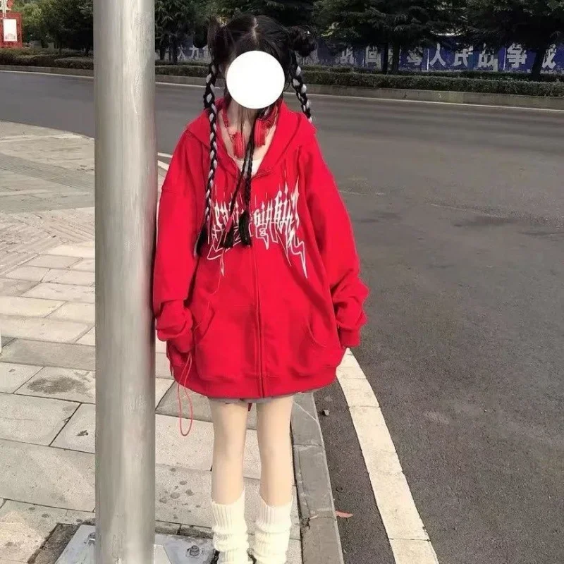 Autumn Pullovers Gothic Harajuku Zip Up Hoodies Women Goth Tops Japanese Streetwear Kawaii Hooded Sweatshirt Y2k