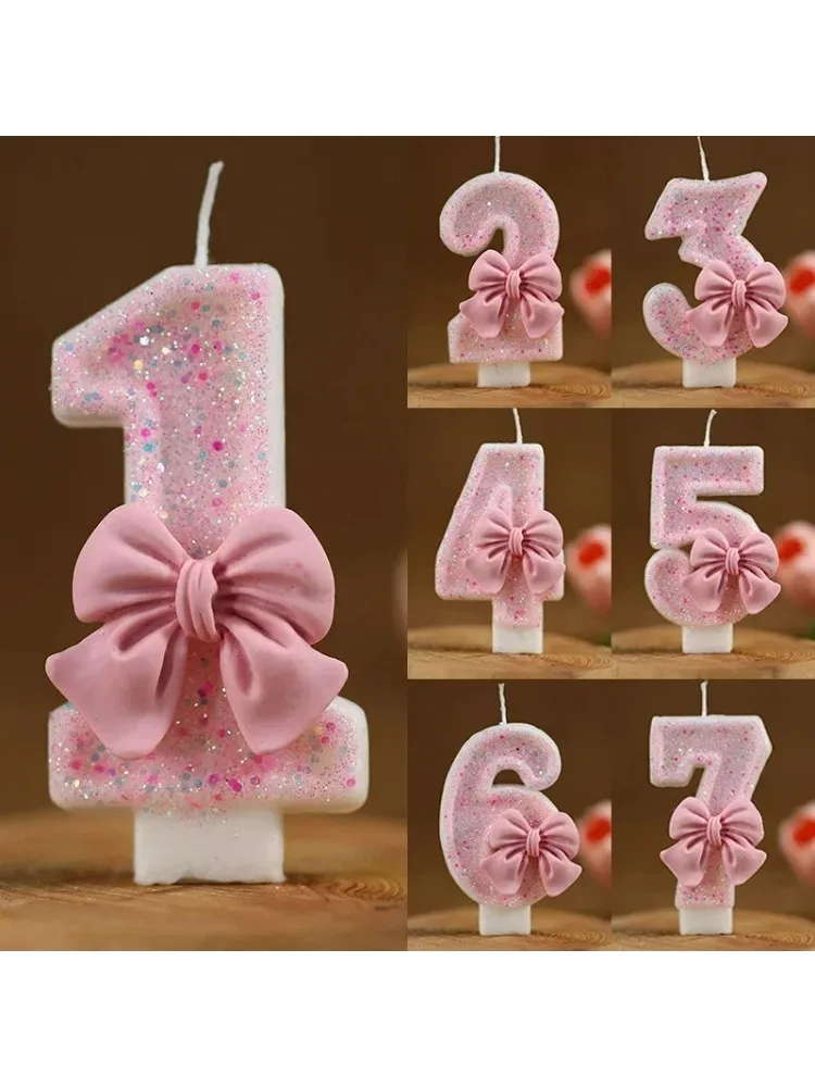 Nieuwe Nummer Cake Kaars Roze Glitter Verjaardagskaars 0 1 2 3 4 5 6 7 8 9 3D Nummer Kaars Cake Topper Verjaardagsparty Cake Decoratie - afbeelding 2