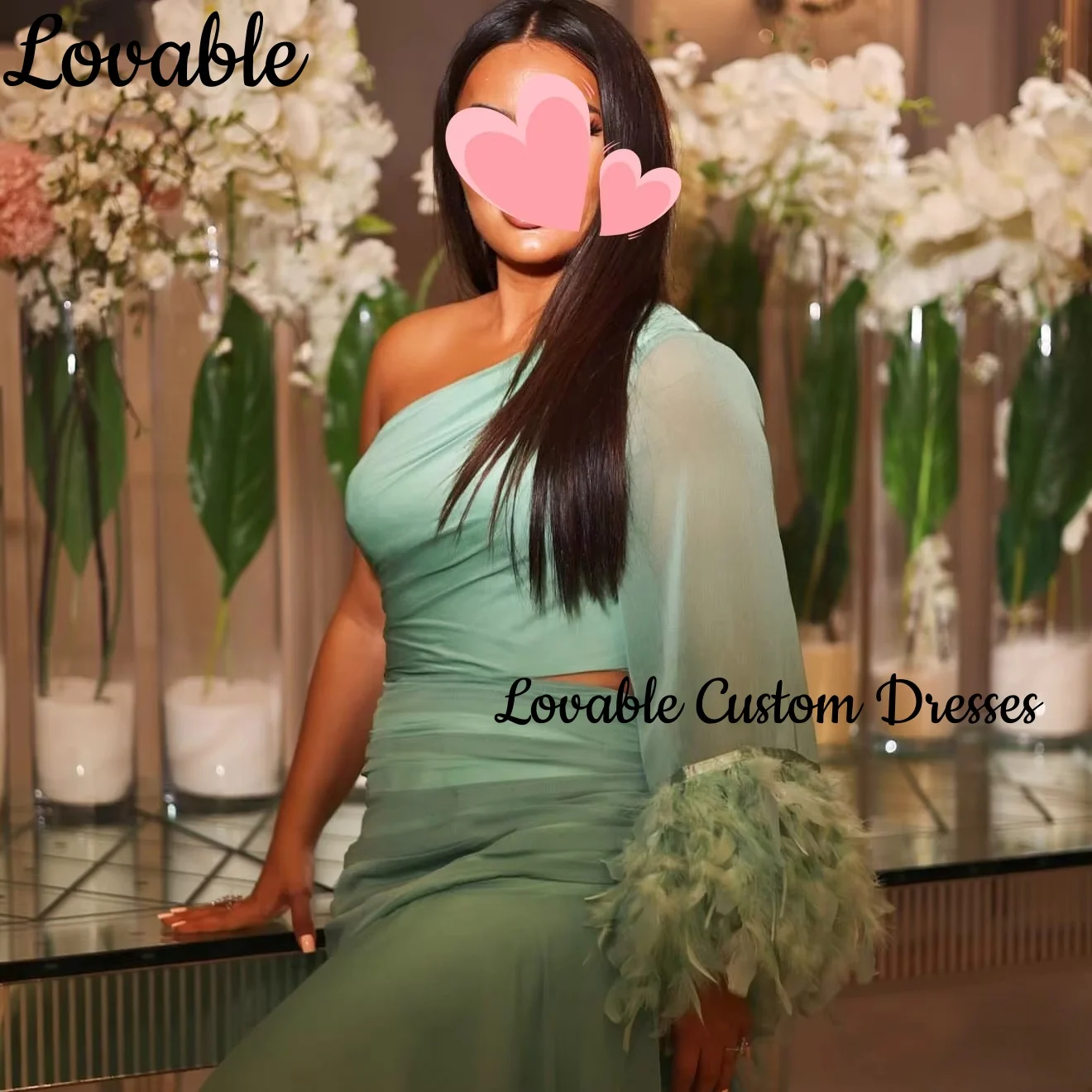 فستان حفلات الزفاف مخصص على شكل حرف a بكتف واحد بطول الأرض فساتين سهرة فاخرة من الشيفون بسحاب وأكمام طويلة Dre