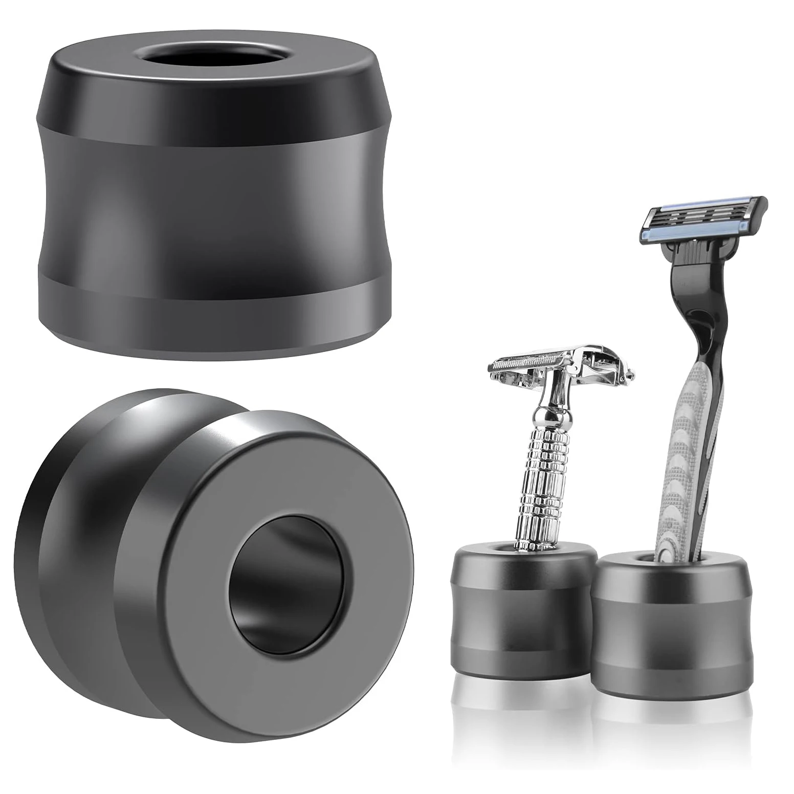 Safety Razor Stand, Aluminum Alloy Men's Shaving Stand for Bathroom Countertops Men's Metal Manual Beard Shaver Holder