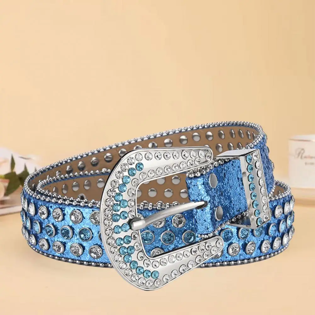 

Punk Rock Style Belt Shining Rhinestone Unisex Leather Belt Hop Punk Rock Style for Men Women Western Denim Rivet Design Jeans