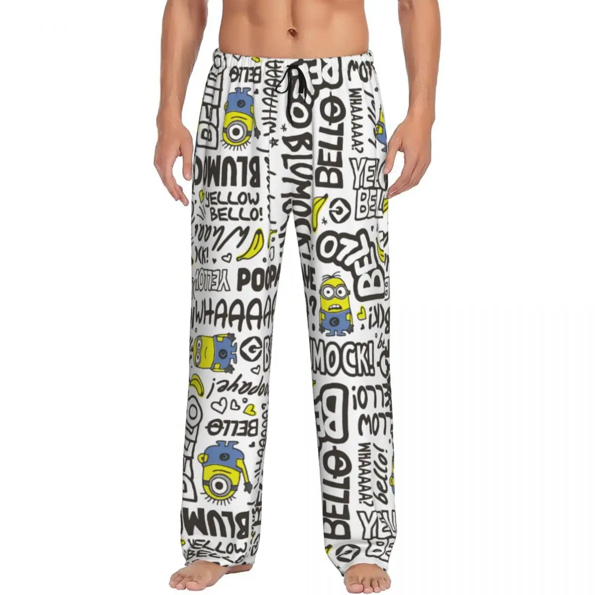 Custom Animated Comedy Movies Minions Pajama Pants Men's Lounge Sleep Stretch Sleepwear Bottoms with Pockets