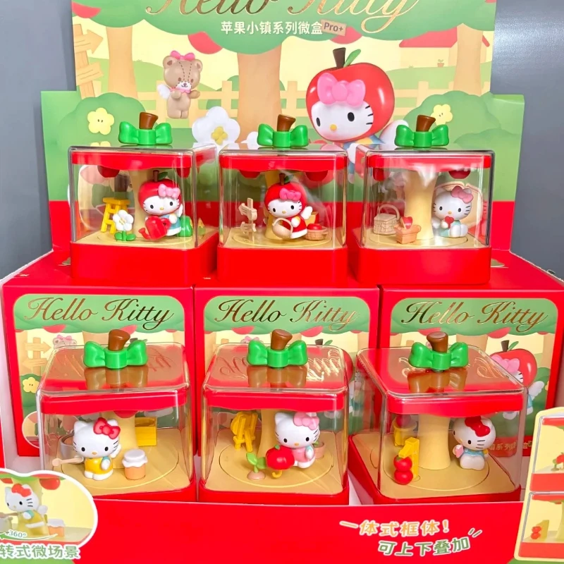 

Оригинальная фигурка Hello Kitty Apple Town Series Pro + Mini Blind Box Kawaii Kitty Cat, модель, коллекционный декор для стола, подарок на заказ для девочки