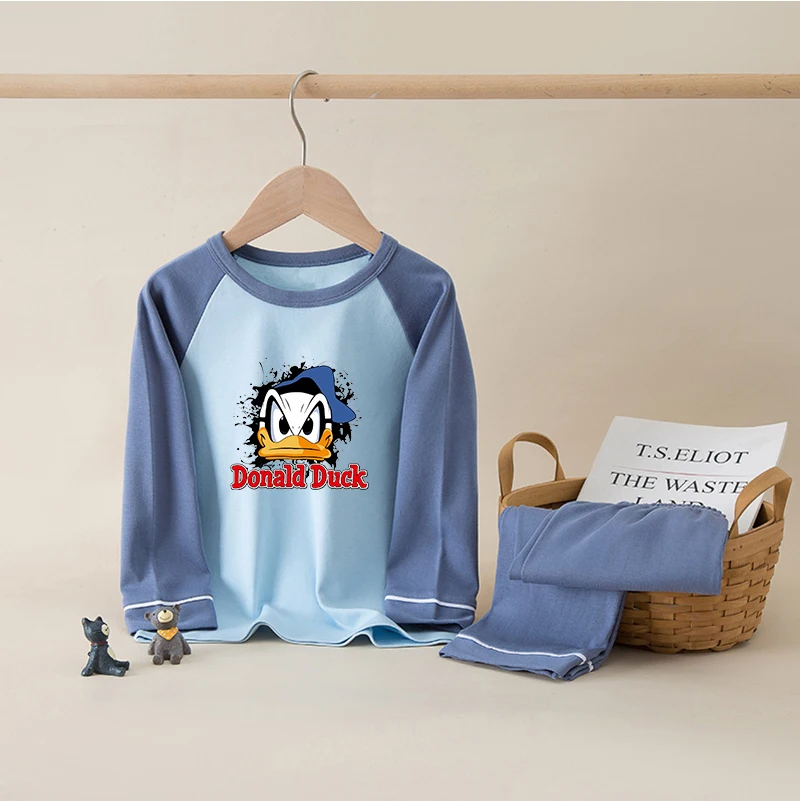 Disney Donald Duck 100% Cotton Kids Pajamas Sets Baby Girls Boys Clothes Pijamas Childen Cartoon Long Sleeve Tshirt+Pants Sets