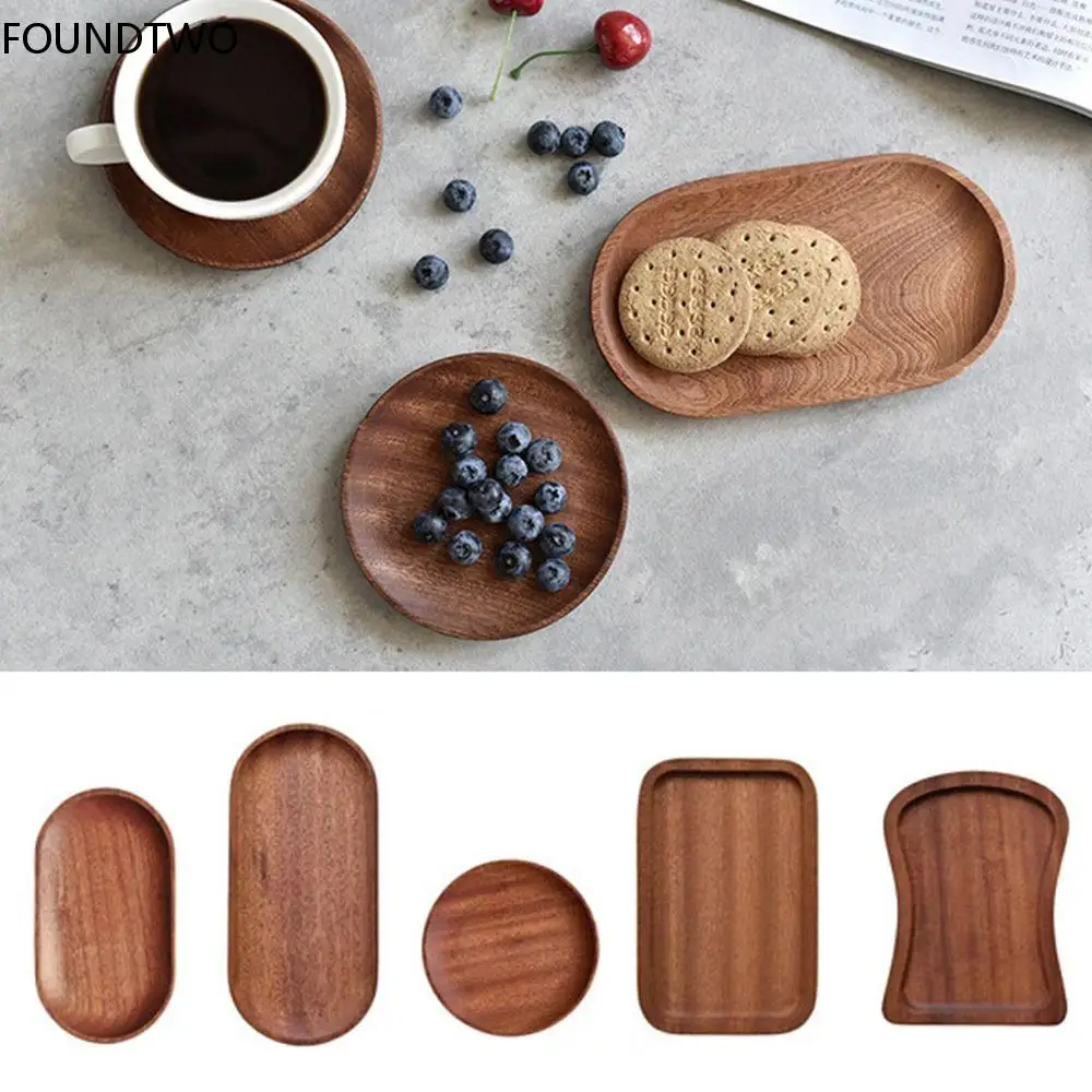 

Solid Wood Round Dessert Plate Japanese-style Wooden Tray Snack Plate Dried Fruit Plate Walnut Color Plate Novel Tableware