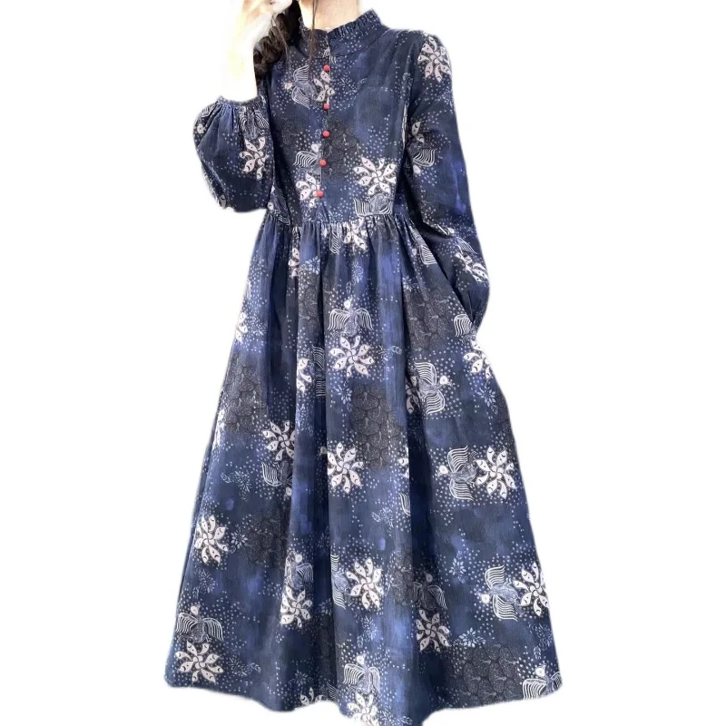 Floral Print Loose Long Lantern Sve Dr Lace Collar A-Line Skirt Wind Plant Design Comfortable Fitted Women's Dr