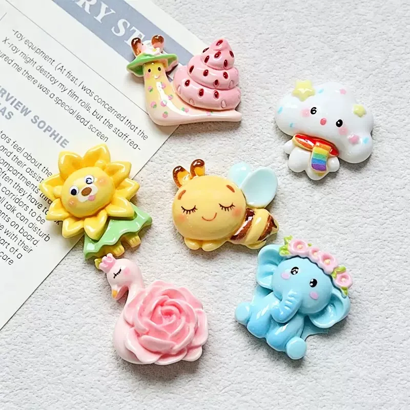 5pcs Kawaii Cartoon Pink Swan Strawberry Snail Sunflower Lion Rainbow Clouds Sleepy Bees Wreath Elephant Junk Phone Case Charms 2