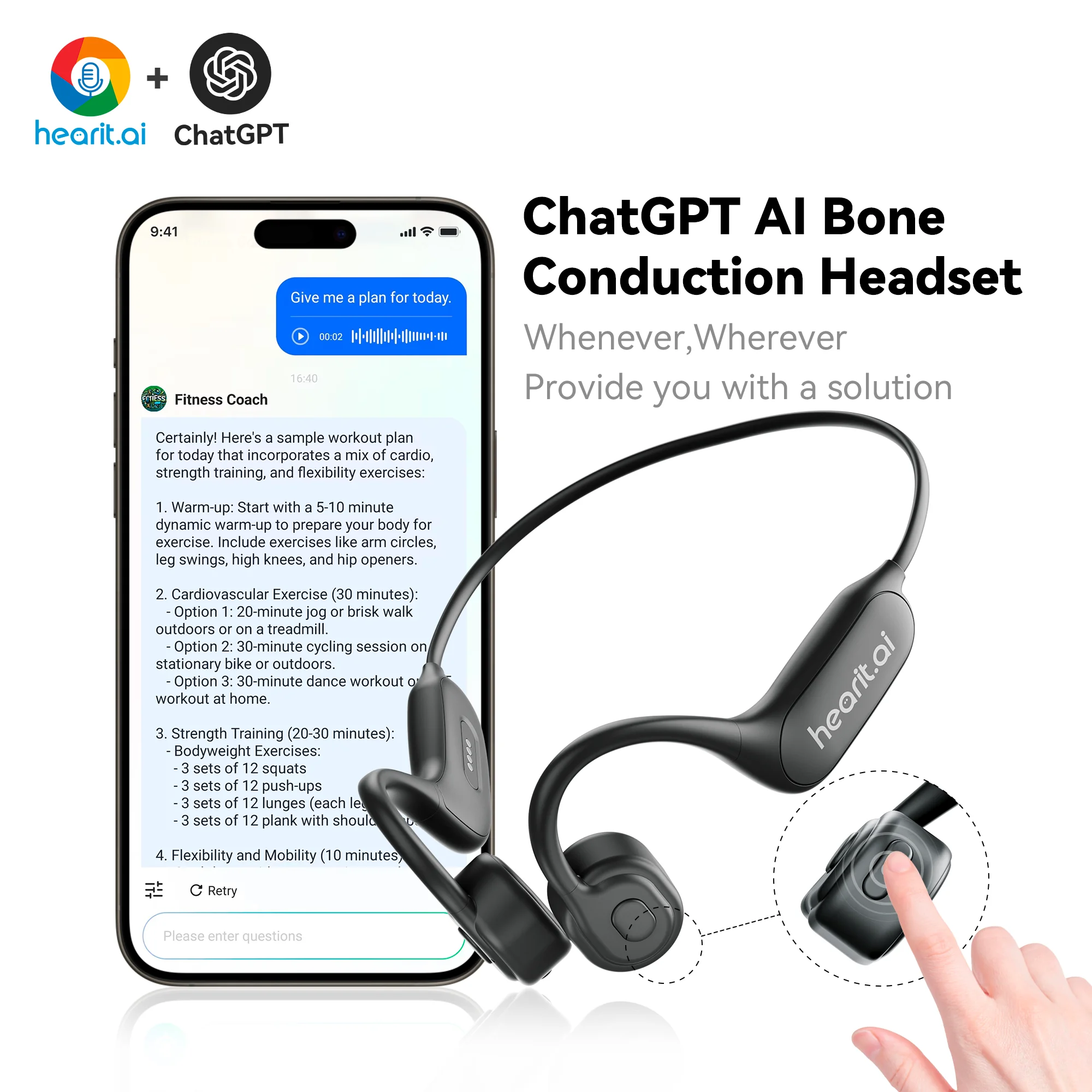 ODM AI Interactive Bone Conduction Earphone Wireless Music Headset Earphones Voice Conversation Smart Headphones With Chatgpt