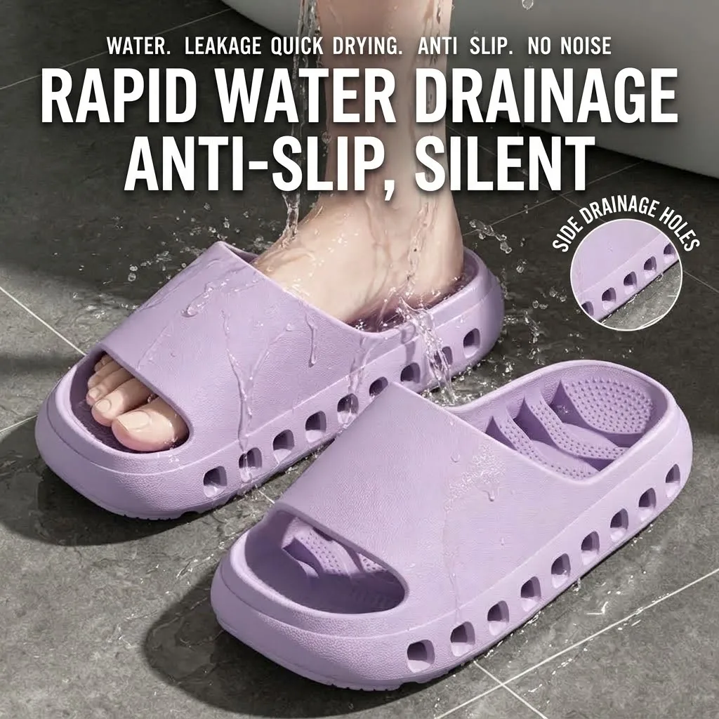 Men Women Bathroom Slippers Quick Drying Shower Shoes Thick Sole EVA Drain Hole Slides Anti-Slip Indoor Soft Platform Sandals