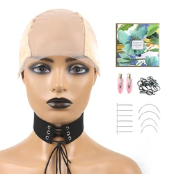 lace Wig Cap with Grip Band for Keeping Wigs in Place, More Full Cap-wide Transparent Lace for Lace Front Wigs