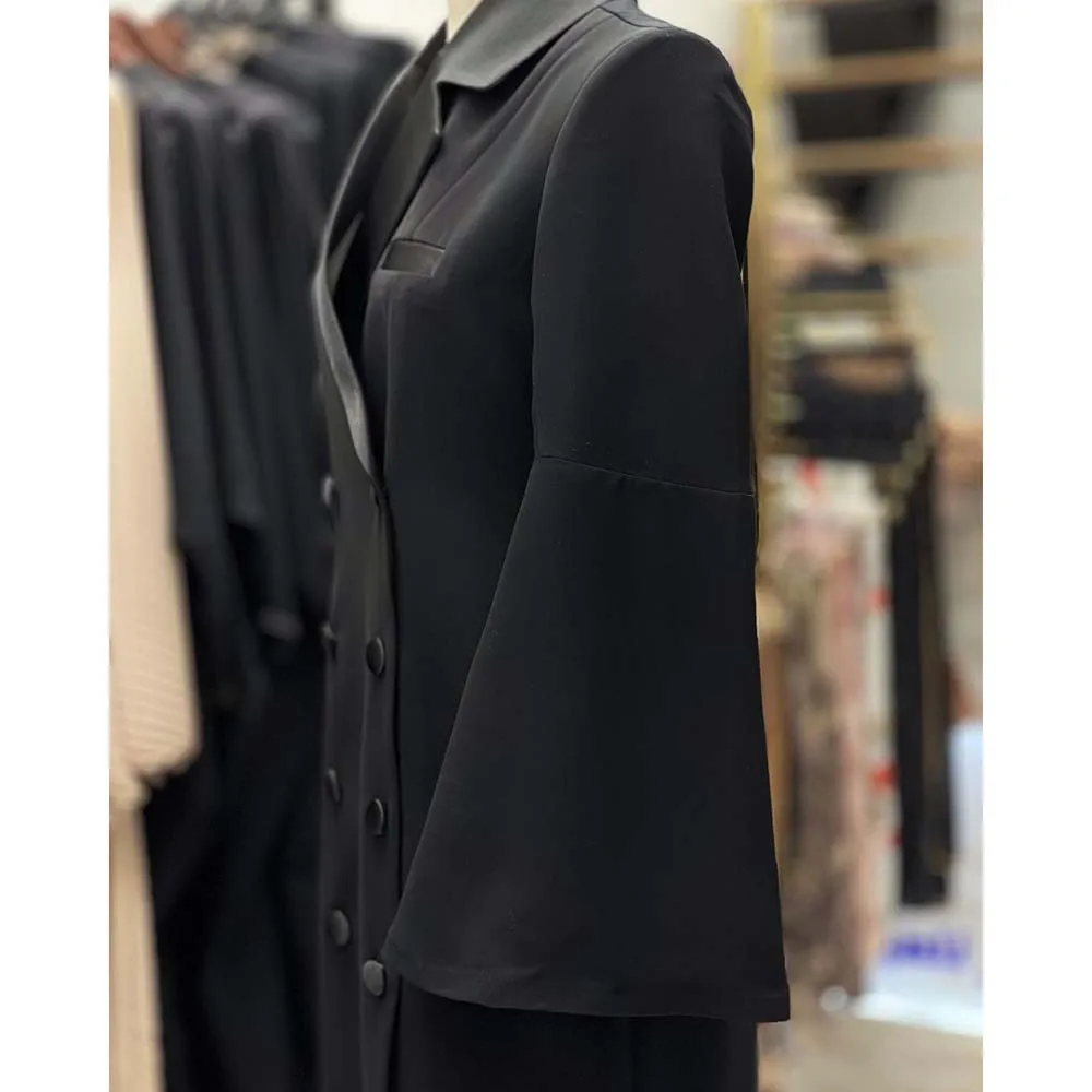 Formal Dubia Abayas Women Suits Black Double Breasted Notch Lapel Blazer One Piece Formal Office Lady Clothing Long Jacket