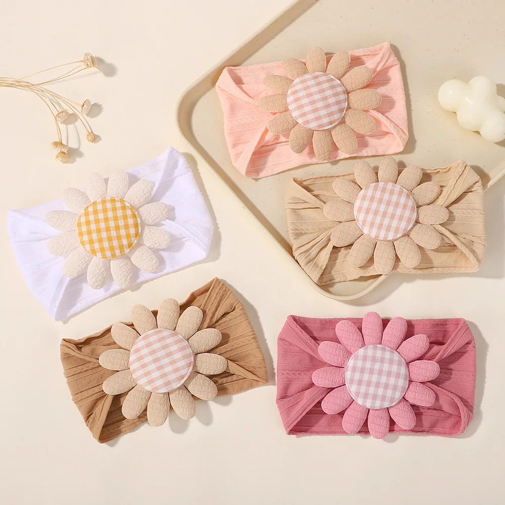 

Cute Sunflower Nylon Headband Bowknot HeadWraps for Baby Girls Newborn Cable Knit Nylon Headbands Kids Children Headwear