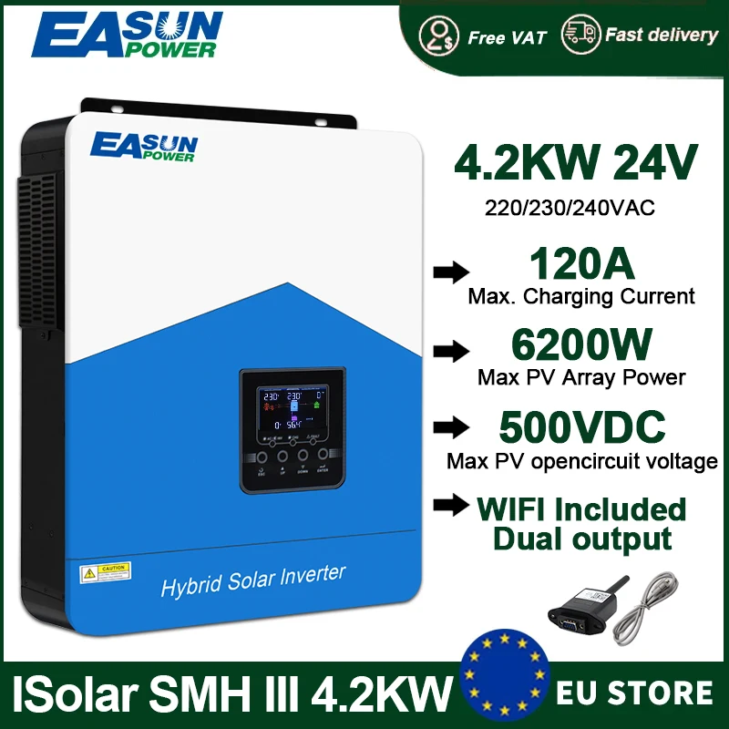 EASUN POWER 4.2KW 3.2KW 2.2KW Inverter solare ibrido 12V 24V 230V Onda sinusoidale pura Off Grid Inverter 120A Mppt Caricatore Controller