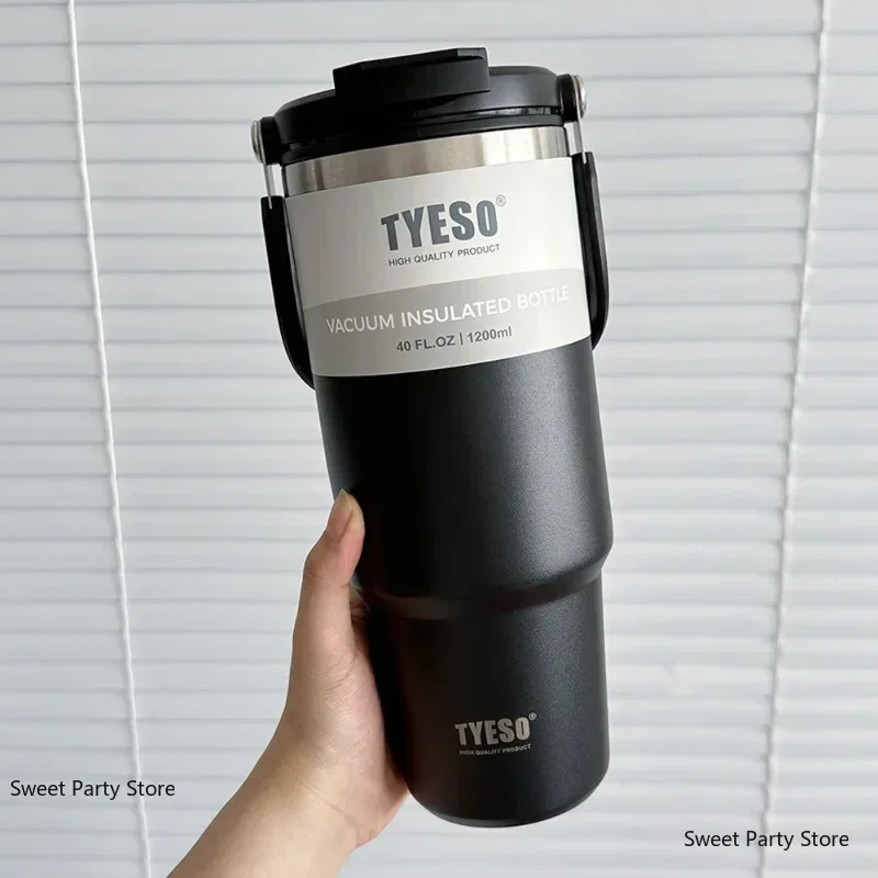 Tyeso 600/750/900/1050/1200ML Thermos Bottle Stainless Steel Vacuum Flask With Straw Car Coffee Cup Outdoor Sports Thermal Cup