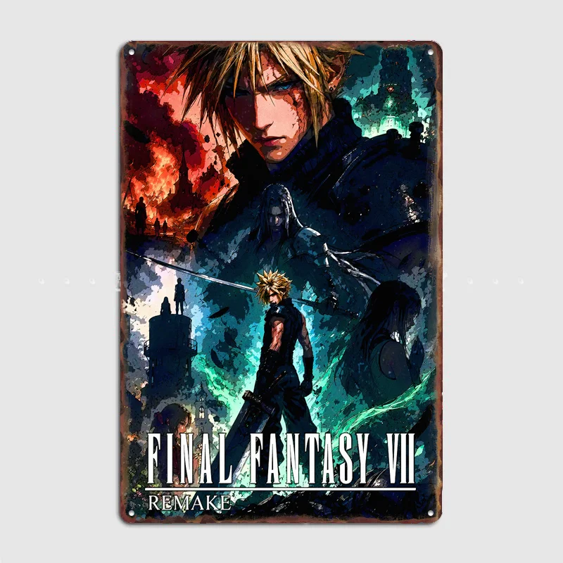 Final Fantasy VII Remake Retro Poster Metal Posters Sign Indoor Outdoor Room Decoration Home Bar Decor Wall Decor