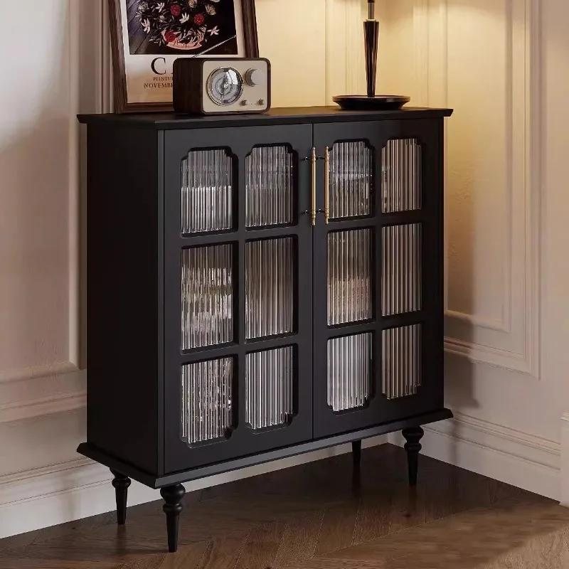 

Retro Solid Wood Showcases Auxiliary Dining Cabinet Nordic Storage Living Room Black Ultra-thin Narrow Side Thin Home Furniture