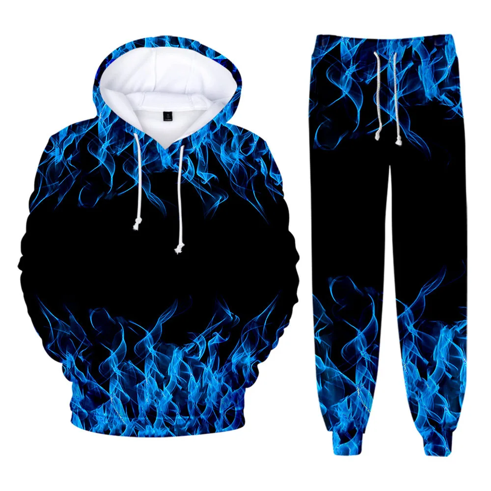 Kolorowy płomień 3D Print zestaw dresów dla dzieci codzienna bluza z kapturem + spodnie 2 szt. Zestawy wiosna jesień obszerna bluza modne ciuchy
