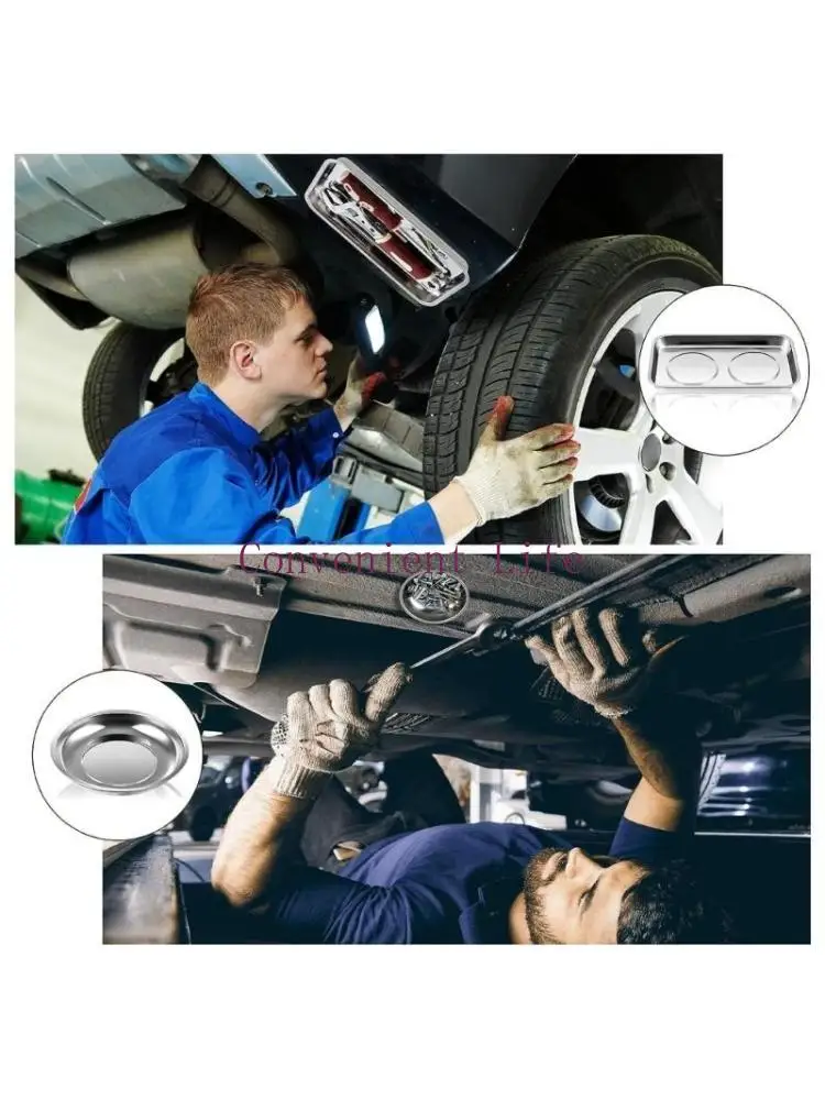 L1EE 3 Pcs Rectangle Round Trays Set Stainless Steel Magnet Tool Tray Parts