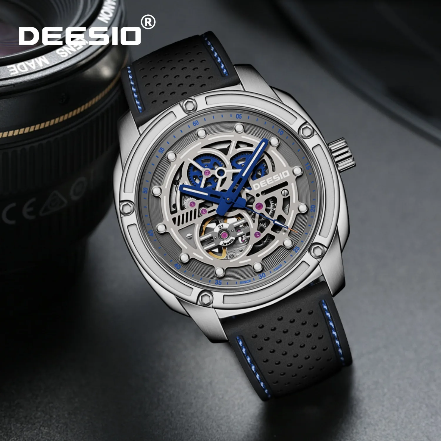 

Deesio Men's Automatic Skeleton Watch Luminous Luxury Sporty 50m Waterproof Watch Fashion Stainless Steel Wristwatch For Men