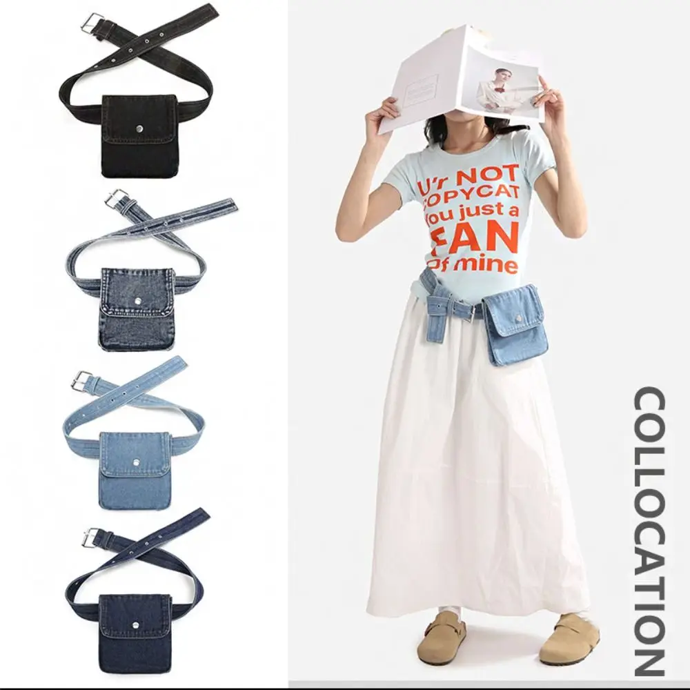 

Многофункциональная джинсовая поясная сумка в корейском стиле, легкая портативная сумка-кроссбоди из денима, ковбойская нагрудная сумка с широким ремнем