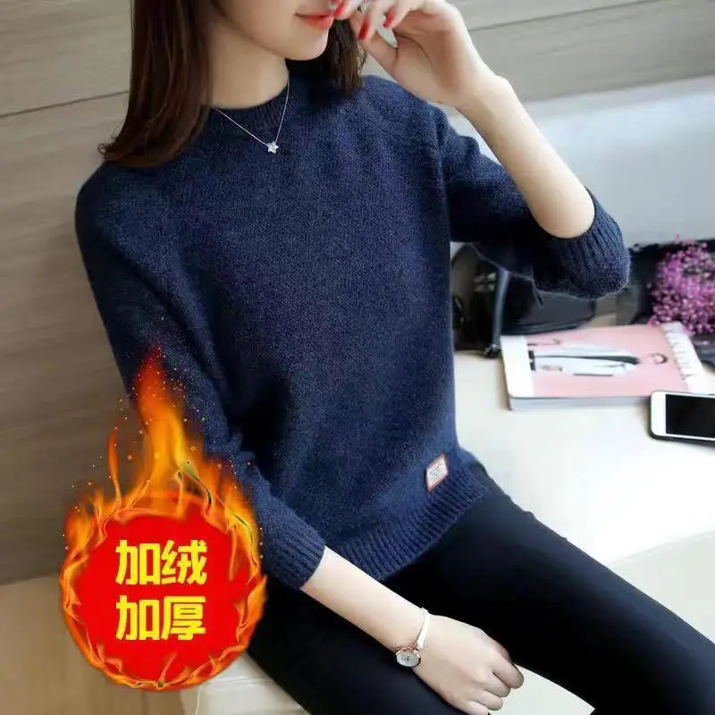 

Solid O Neck Long Sleeve Knit Sweater Elegant Fashion Harajuku Slim Fit Female Clothes Loose Casual Sweat All Match Pullovers