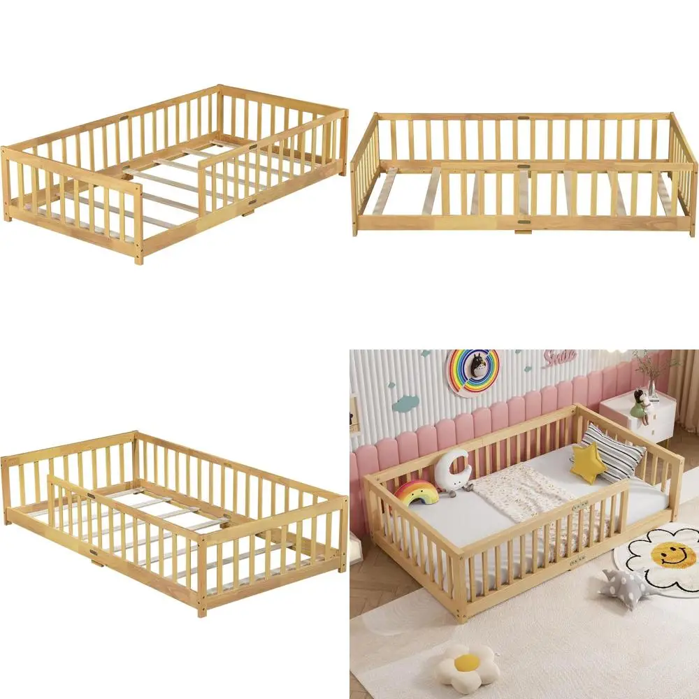 

Детская кровать Montozzi Twin Size с деревянными ламелями, защитными бортиками, без пружинного блока, подходит для девочек и мальчиков