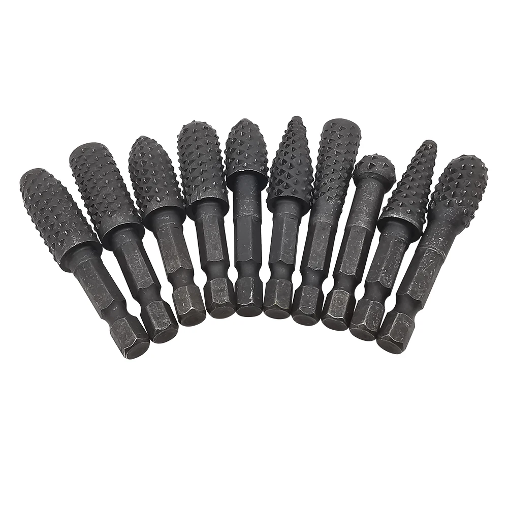 10Pcs Rasp File Drill Bits Rasp Set Drill Grinder Drill Rasp For Woodworking Carving Tool 1/4