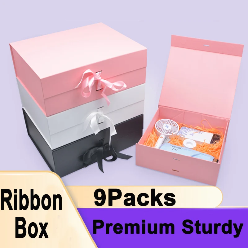 Premium Gift Box With Magnetic Closure And Ribbon 9Pcs Reusable Large Gift Boxes Easy To Put Together Elegant Storage Box