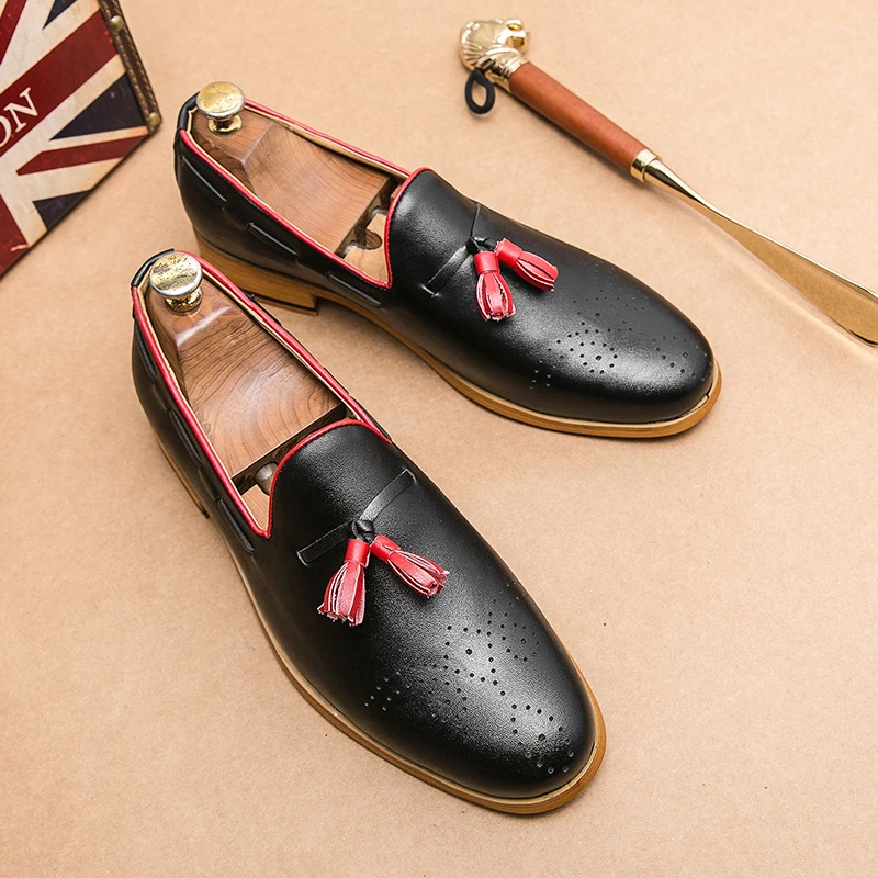 Fashion Designer Leather Brogue Business Mens Luxury Dress Brand Loafers Moccasins Formal Wedding Office Shoes For Men Footwear