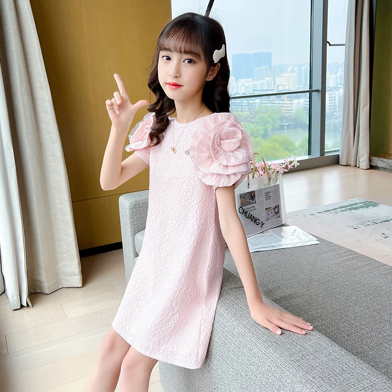 Summer girls dress solid color flower children's short skirt 2022 new style breathable and comfortable baby sports dress cheap