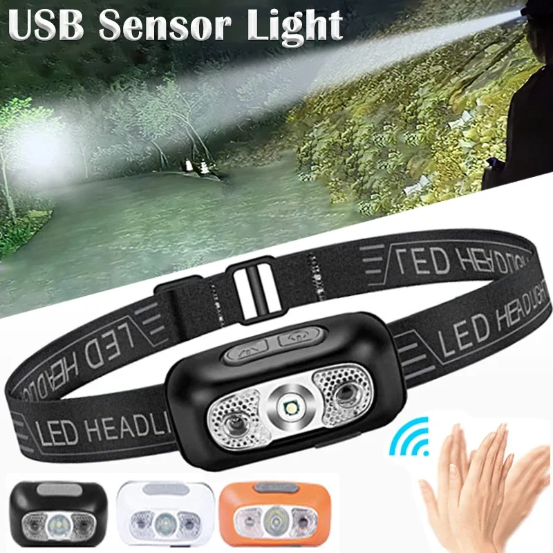 Mini USB Rechargeable LED Headlamp Body Motion Sensor Headlight Camping Flashlight Head Portable Camping fishing Headlight