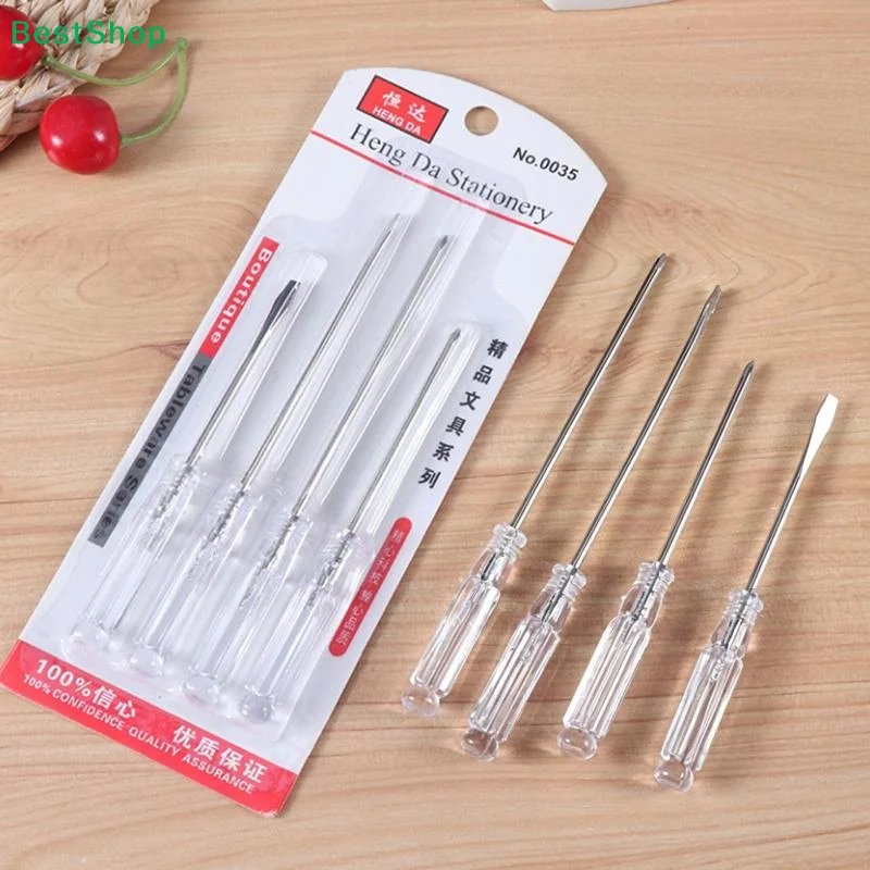 4Pcs Transparent Blue Handle Screwdriver Set Slotted Cross Manual Screw Driver Household Maintenance Repair Hand Tool Kit
