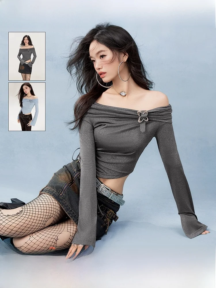 

EPTISON Long Sve Slim Fit ort T-irt Women's Faionable One oulder Design Spring Autumn New Arrival Casual Top