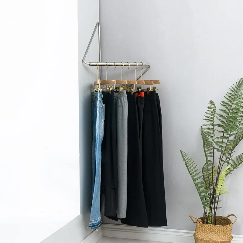 Stainless Steel Corner Coat Rack Space Saving Wall Clothes Stand Modern Minimalist Garment Hanger