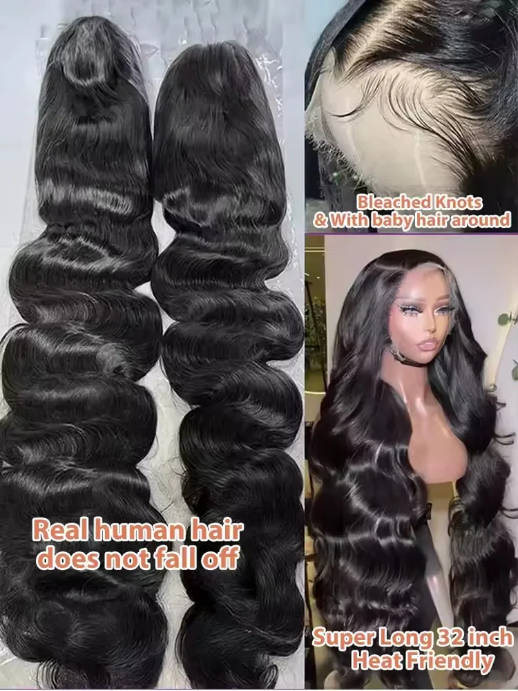 الجسم موجة HD شفافة 13x6 الدانتيل أمامي خصلات الشعر المستعار الإنسان 42 بوصة الطبيعية الأسود موجة المياه الدانتيل شعر مستعار أمامي قطعها مسبقا