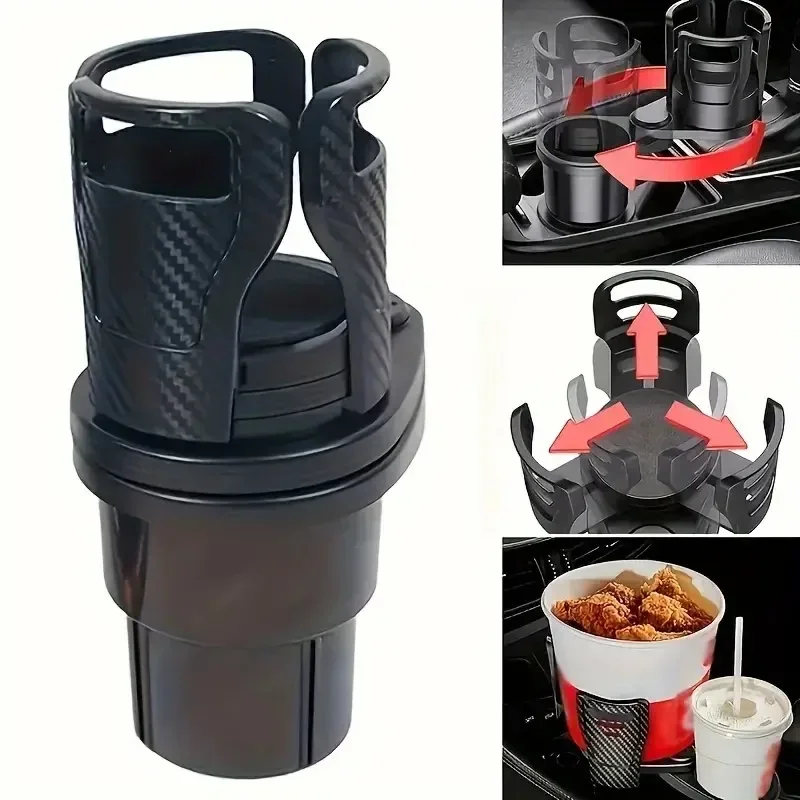 Car Cup Holder Expander 2 in 1 Multifunctional Automotive Drink Mount with 360° Rotating Adjustable Car Storage Supplies