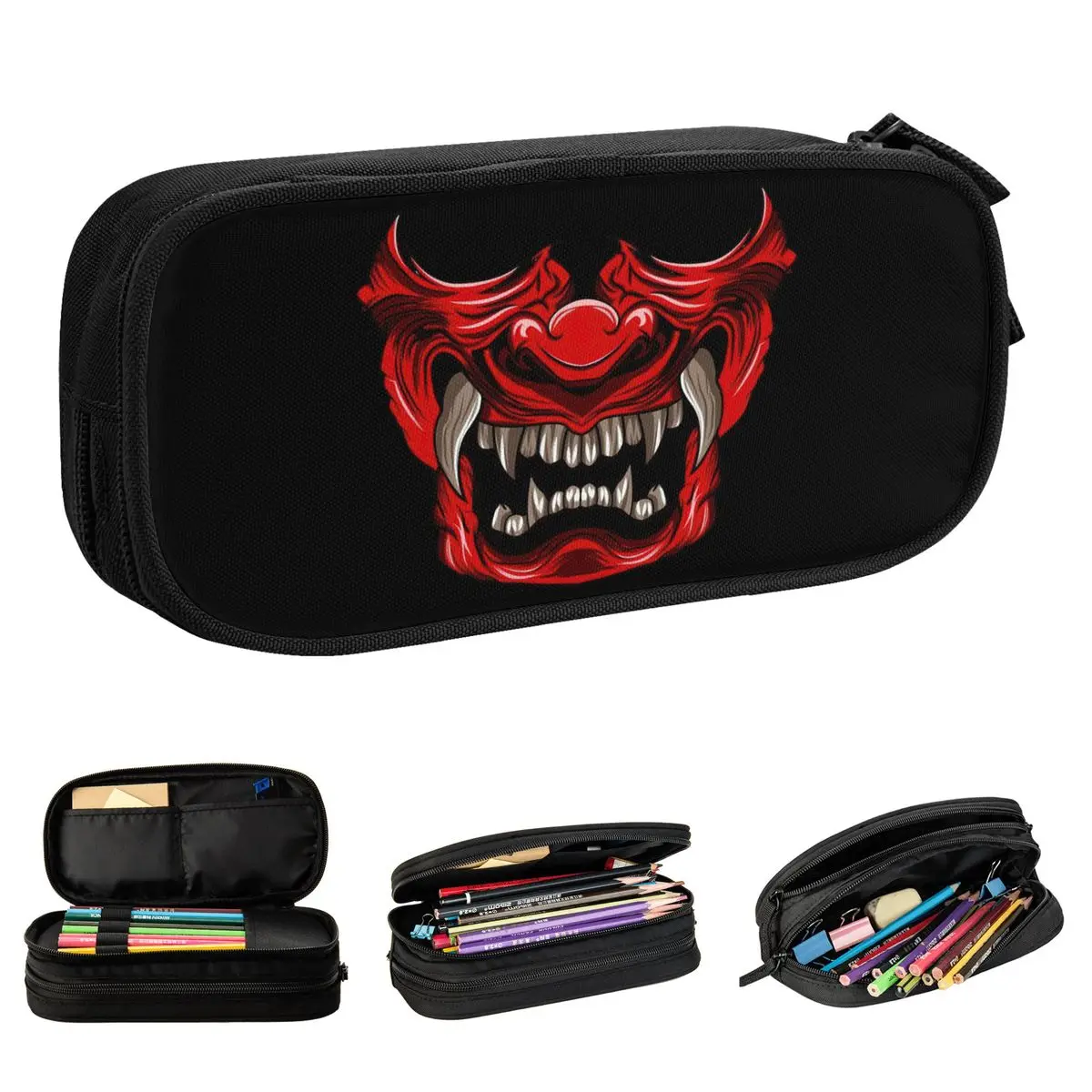 New Red Samurai Demon Pencil Case Oni Hannya Monster Pencilcases Pen Kids Large Storage Bag Students School Zipper Stationery