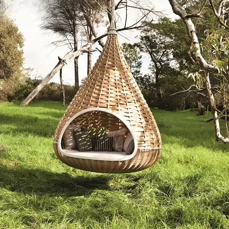 Outdoor Furniture Nest Bird Round Swing Chair Bed Hanging Chairs Resin Wicker Rattan Patio Garden Chair for SALE