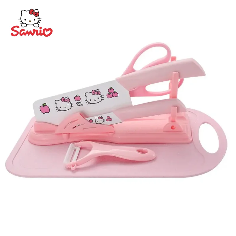 Hello Kitty Animation Cartoon Fruit Knife Creative Kawaii Rust-proof Kitchen Knife Cutting Board Kitchen Knife Combination Set