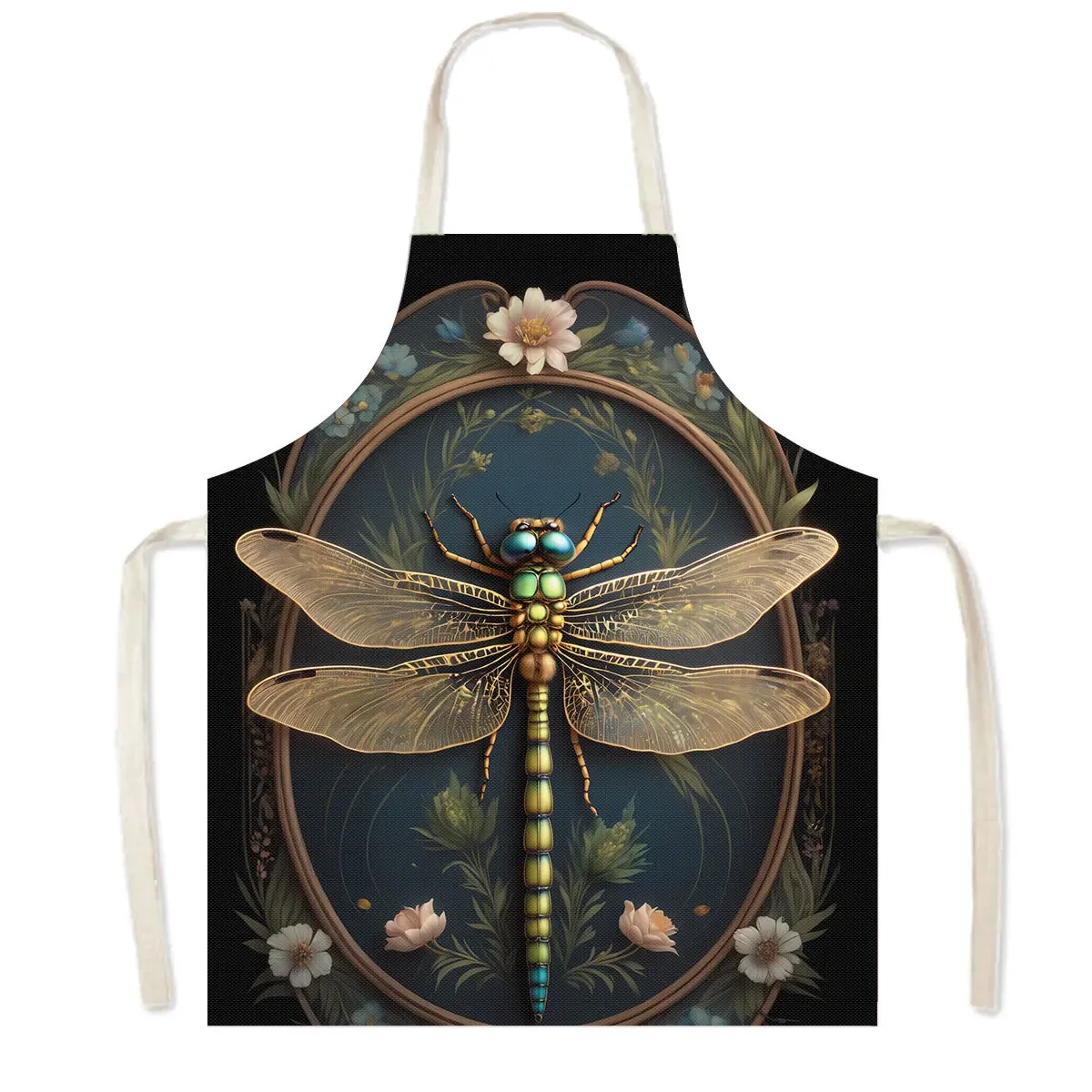 3D Print Cartoon Golden Bee and Flower Kitchen Aprons Children Bib Women Men Home Cleaning Clothing Barber Waiter Linen Pinafore