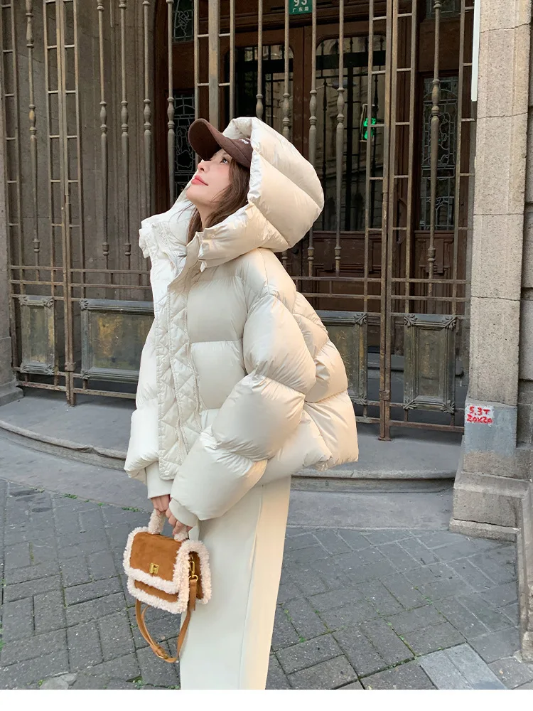 2026 New Women's Winter Short Hooded Puffer Jacket Korean Loose Thick Padded Jackets Female Lightweight Warm Solid Padded Parkas