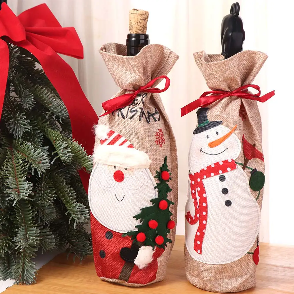 

Снеговик Рождественская крышка для бутылки вина Рождественская елка Портативный набор бутылок вина Санта-Клауса Изысканная милая сумка для шампанского и вина