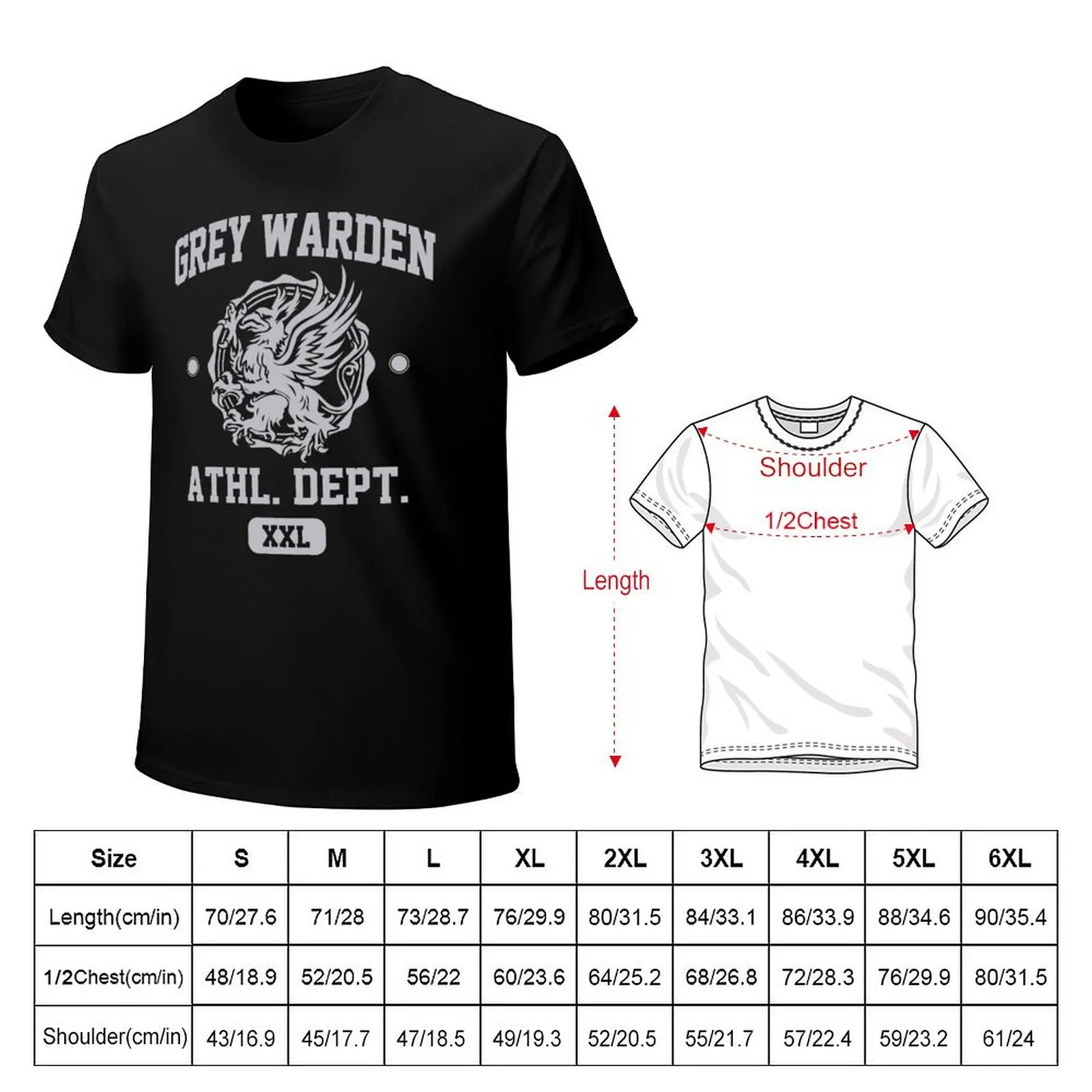 Grey Warden Athletic Department Dragon Age Gym Shirt Style Silver Print T-Shirt Classic Basic Casual T-Shirt