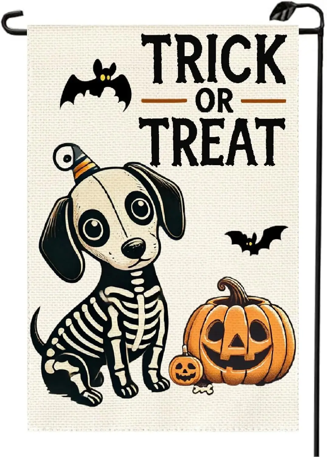 Ghost Dog Halloween Trick or Treat Garden Flag 12x18 Inch Double Sided Burlap Welcome Yard Skeleton Small Flags Outside Deco yyi