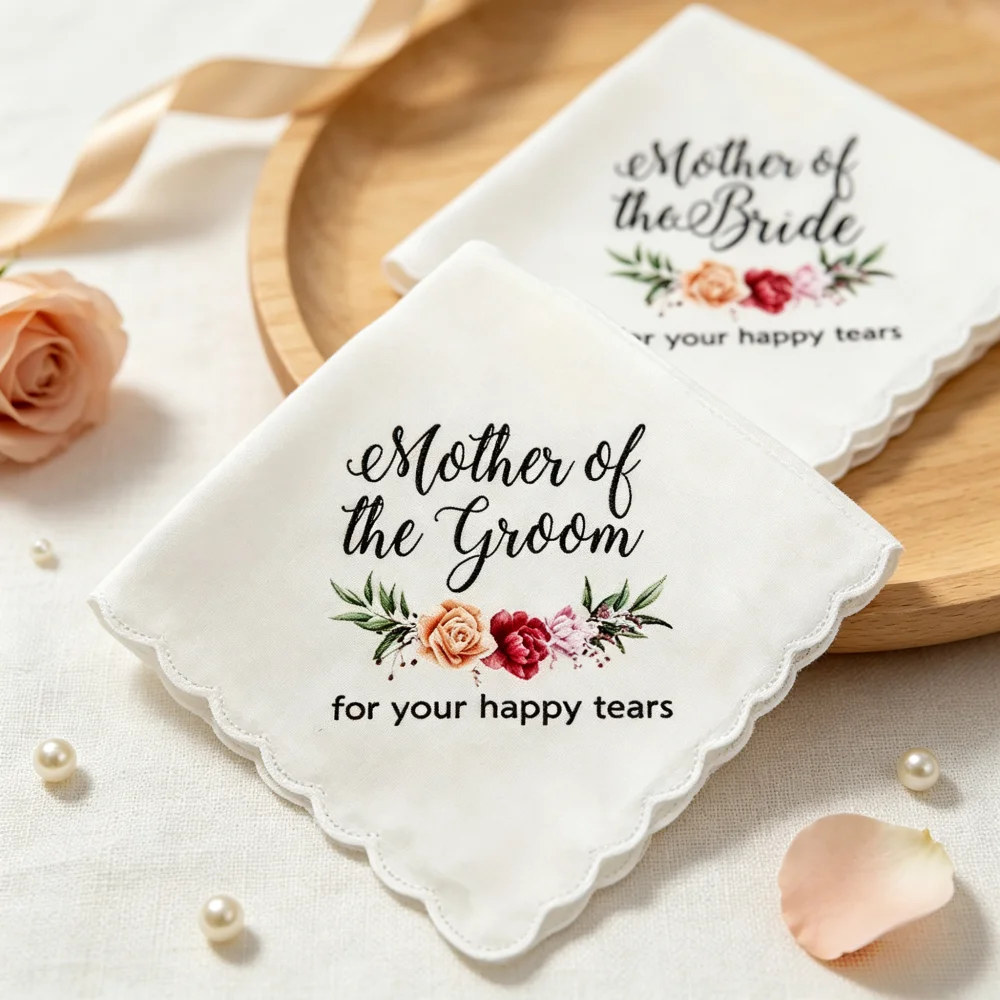 2pcs Mother of the Groom/Mother of the Bride wedding handkerchiefs, handkerchiefs for wiping tears at your happy tea wedding