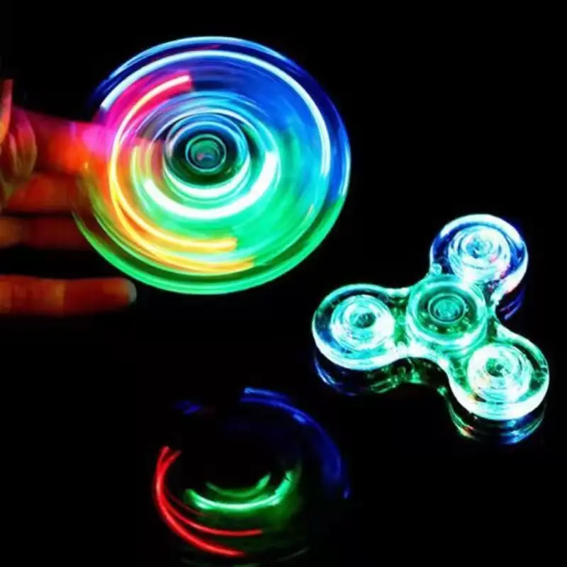 Crystal Luminous LED Light Fidget Spinner Hand Top Spinners Glow in Dark EDC Stress Relief Toys Kinetic Gyroscope for Children