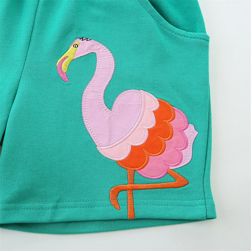 Jumping Meters 2-7T Flamingo Applique Summer Shorts For Boys Girls Baby Drawstring Toddler Short Pants Fashion Kid Clothes