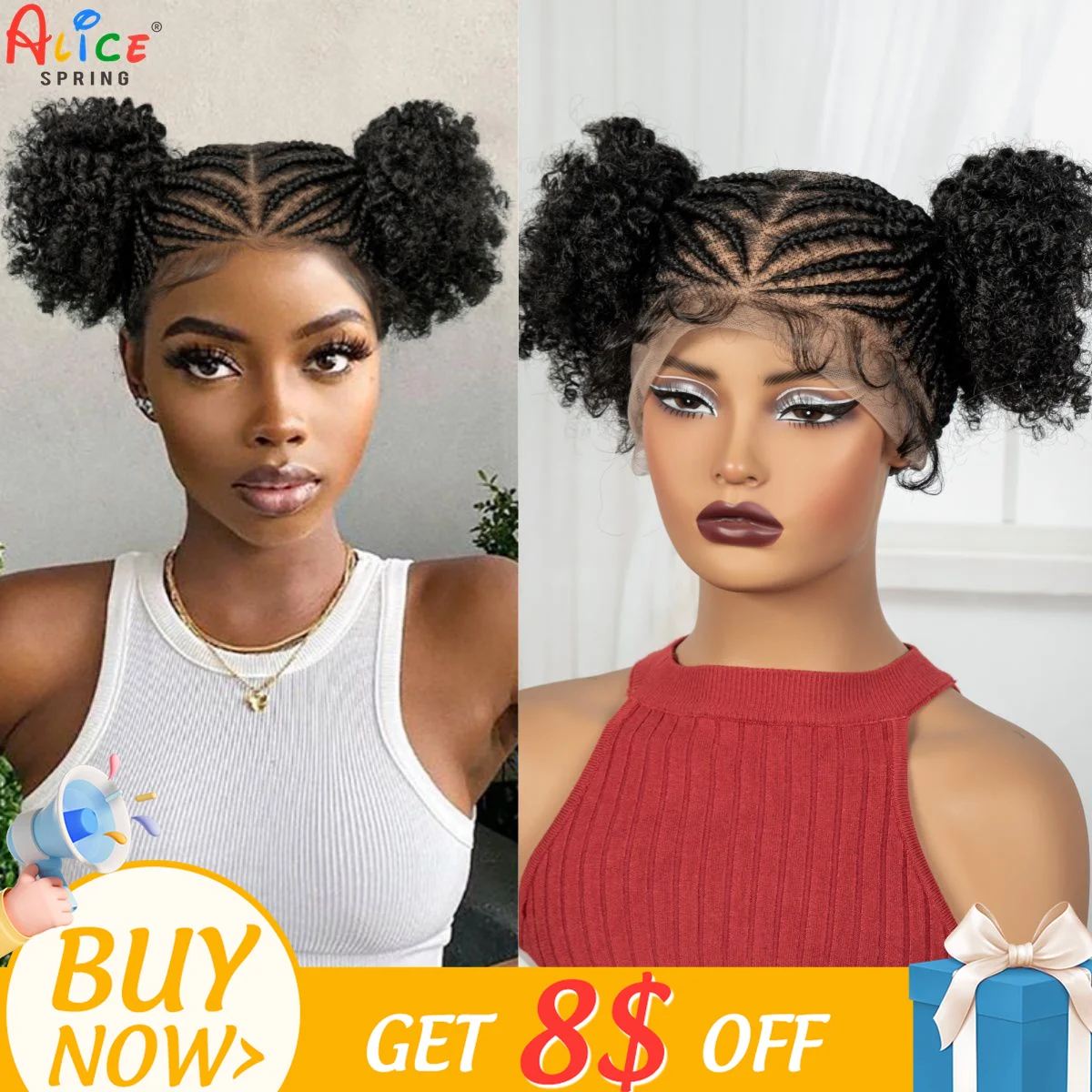 Cornrow Braided Wigs Synthetic Full Lace Bantu Braided Lace Wig with Baby Hair Cosplay Wig for Women Girls Lace Front Braids Wig