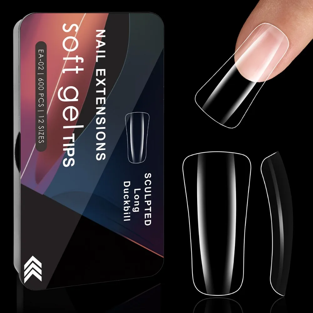 

600 шт. Новые прозрачные накладные ногти, акриловые типсы в форме утиного клюва, полупрозрачные/полное покрытие, гелевые типсы для наращивания ногтей